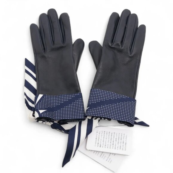 Hermès Gloves Lambskin x Silk Navy Blue - Picture 1 of 3